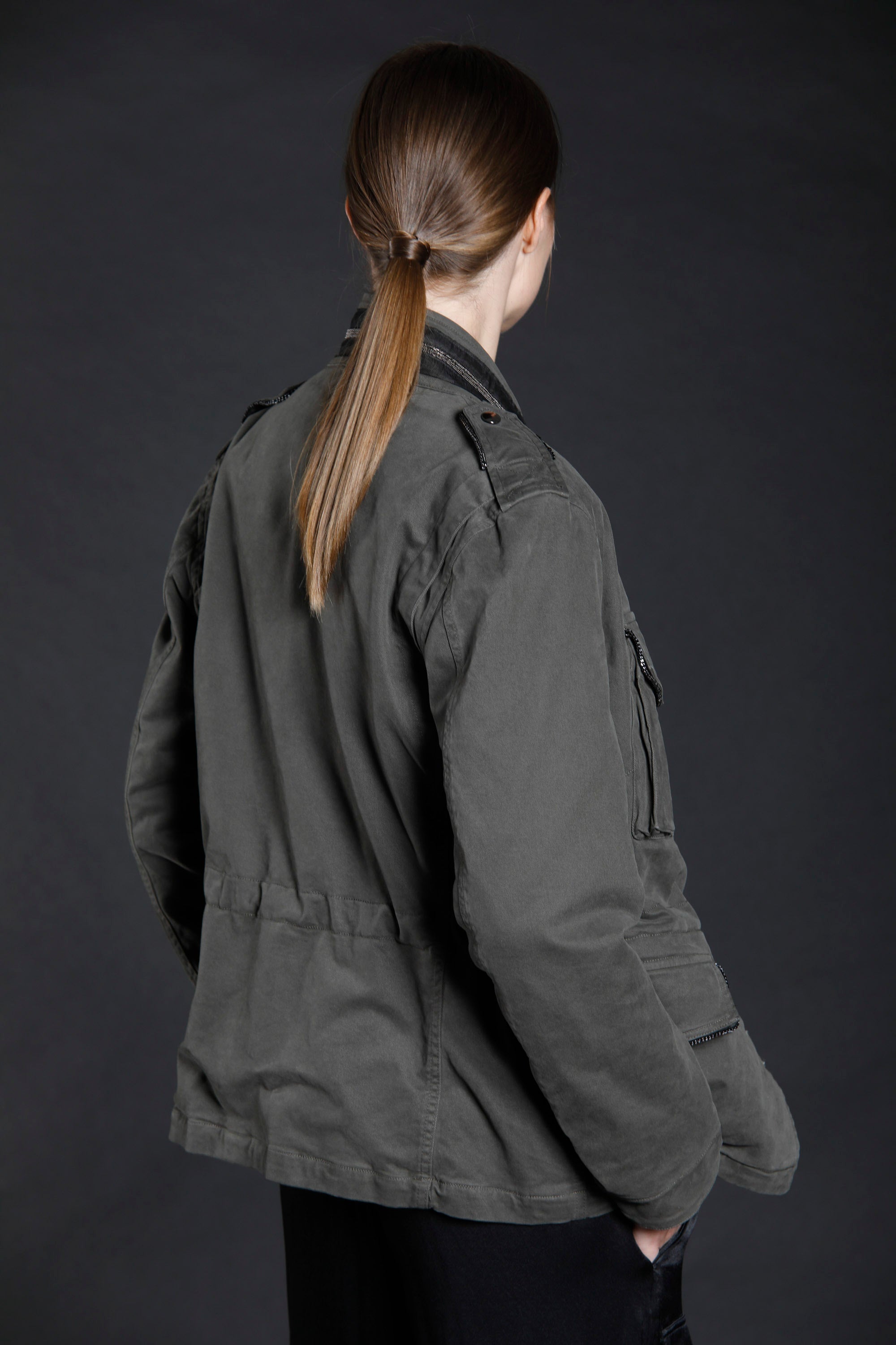 Immagine 6 di field jacket donna in gabardina colore verde modello Icon Field di Mason's 