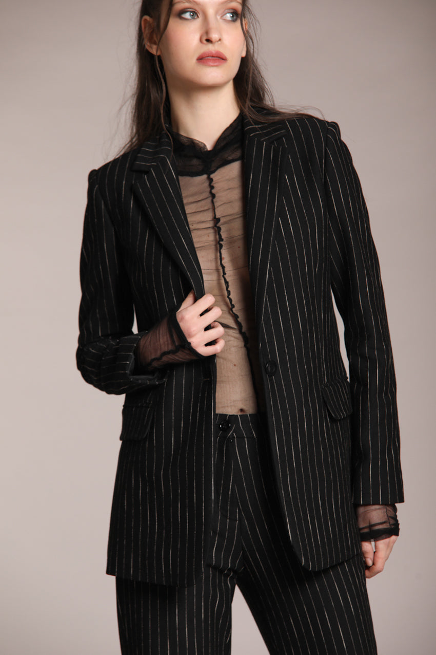 Foto 1 Irene blazer donna lungo in jersey gessato