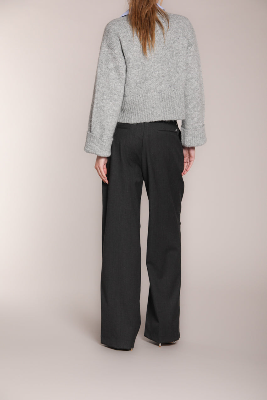 Foto 4 Ny Wide Pinces pantalone chino donna in lana unita wide leg fit