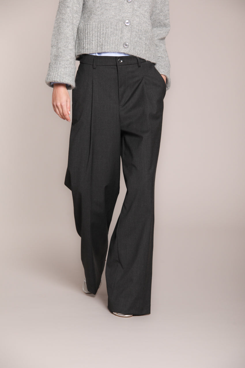 Foto 1 Ny Wide Pinces pantalone chino donna in lana unita wide leg fit