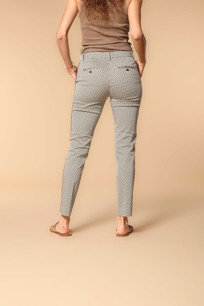 New York Slim дамски чино панталон от сатен с геометричен принт - slim fit