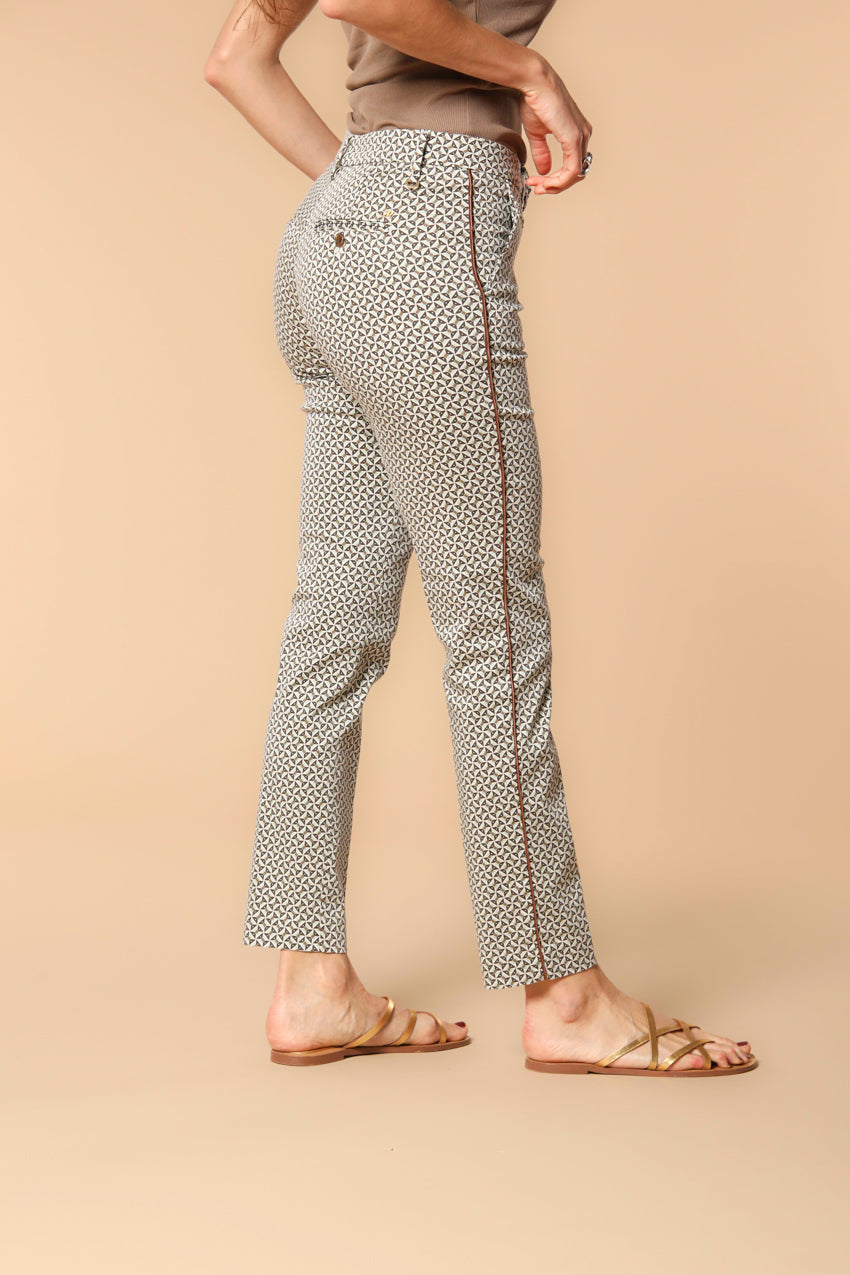 New York Slim дамски чино панталон от сатен с геометричен принт - slim fit