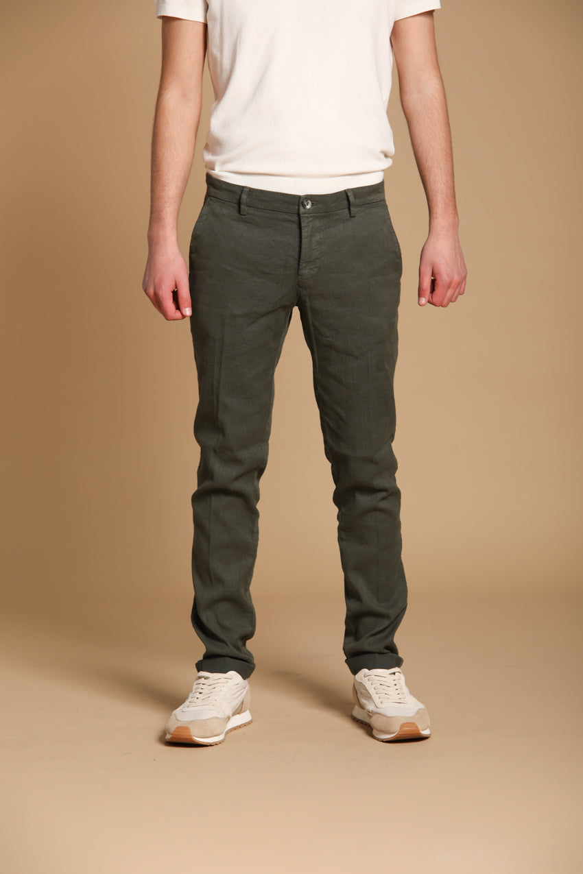 Milano мъжки чино панталон от ленен и памучен туил със син конец extra slim fit
