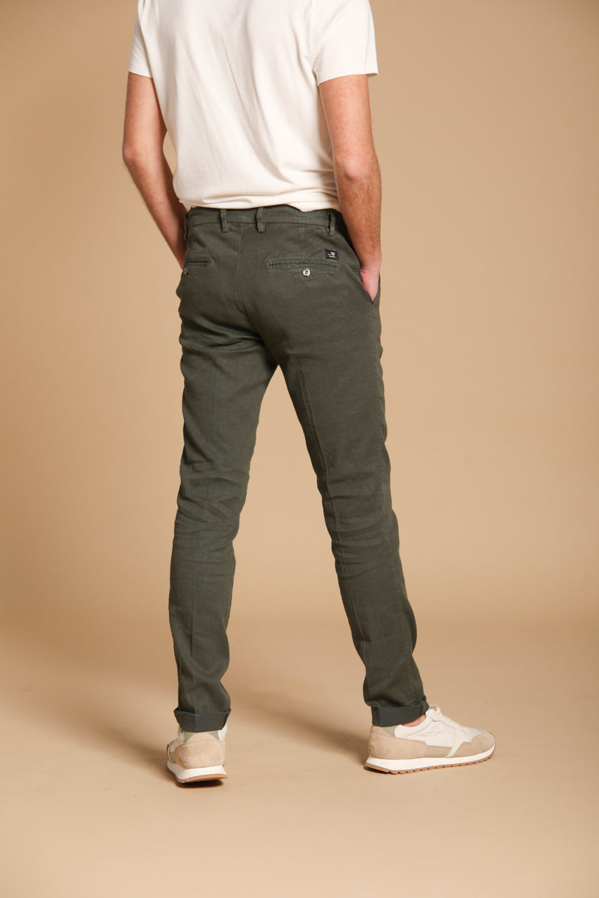 Milano мъжки чино панталон от ленен и памучен туил със син конец extra slim fit