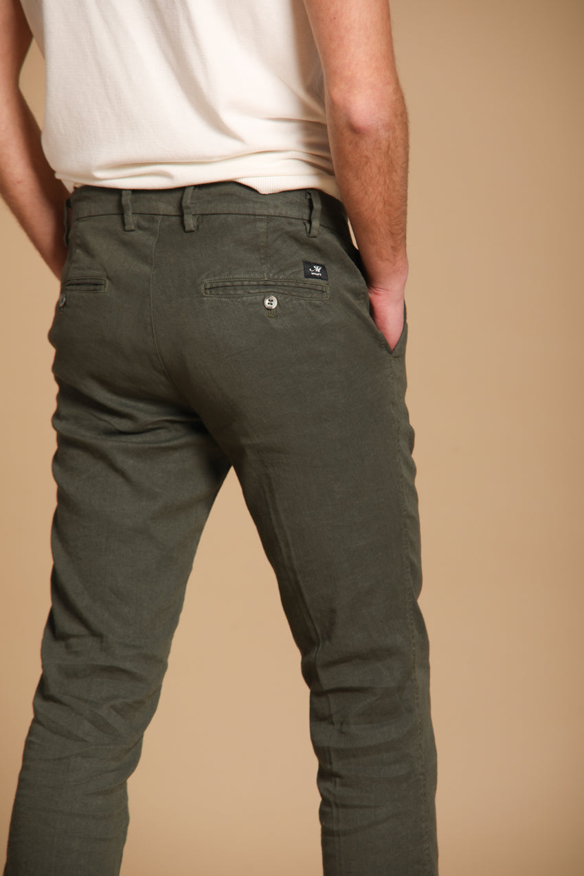 Milano мъжки чино панталон от ленен и памучен туил със син конец extra slim fit
