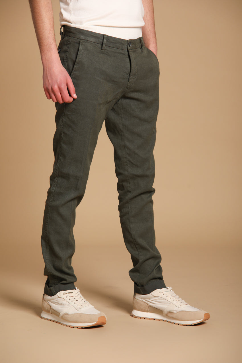 Milano мъжки чино панталон от ленен и памучен туил със син конец extra slim fit