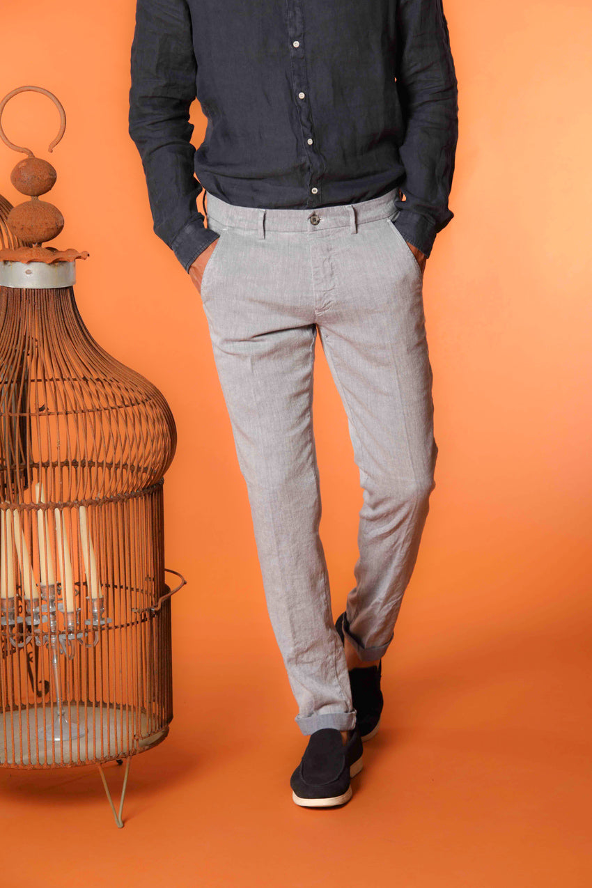 Torino мъжки панталон чино в твил от памук и лен син фит