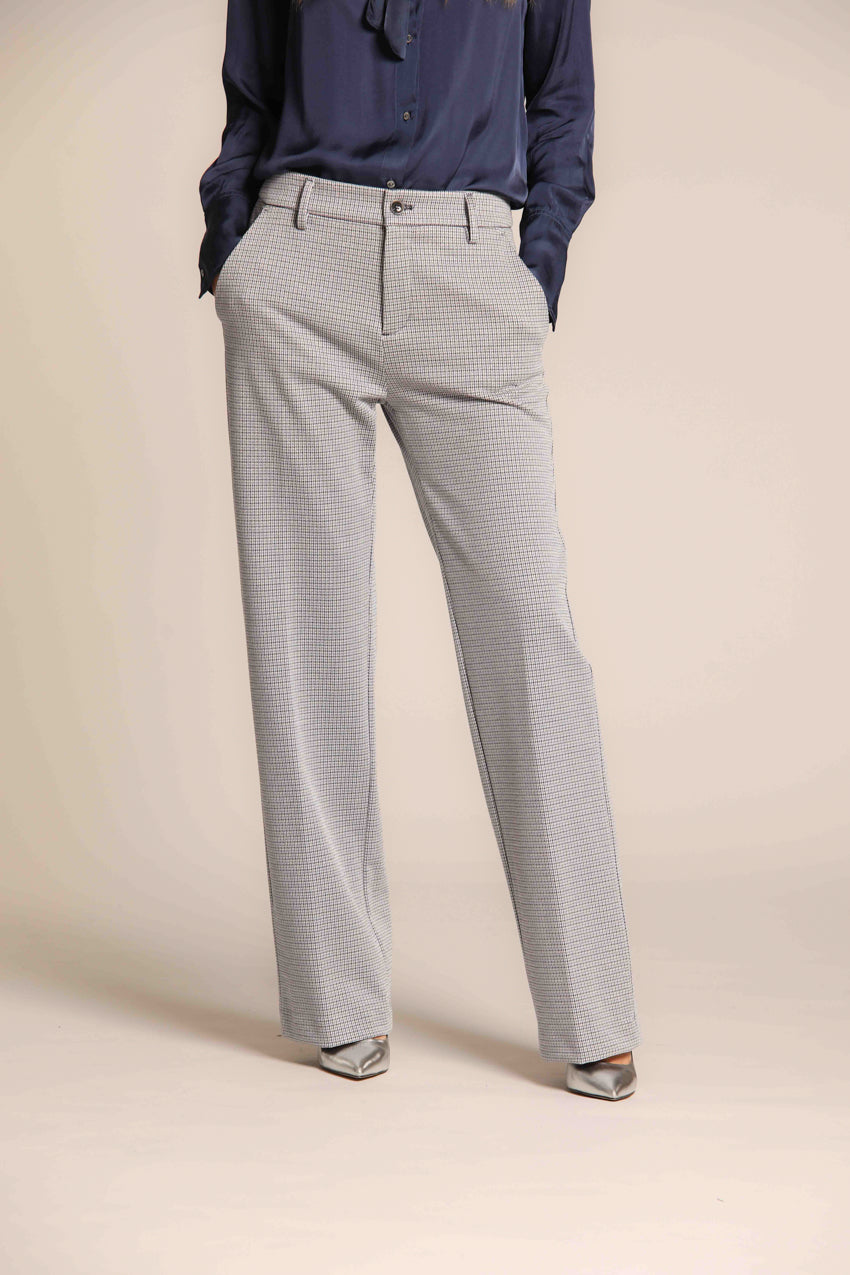 immagine 1 di pantalone chino donna, modello New York Straight, con micro fantasia, lurex di colore blu navy, fit straight di mason's