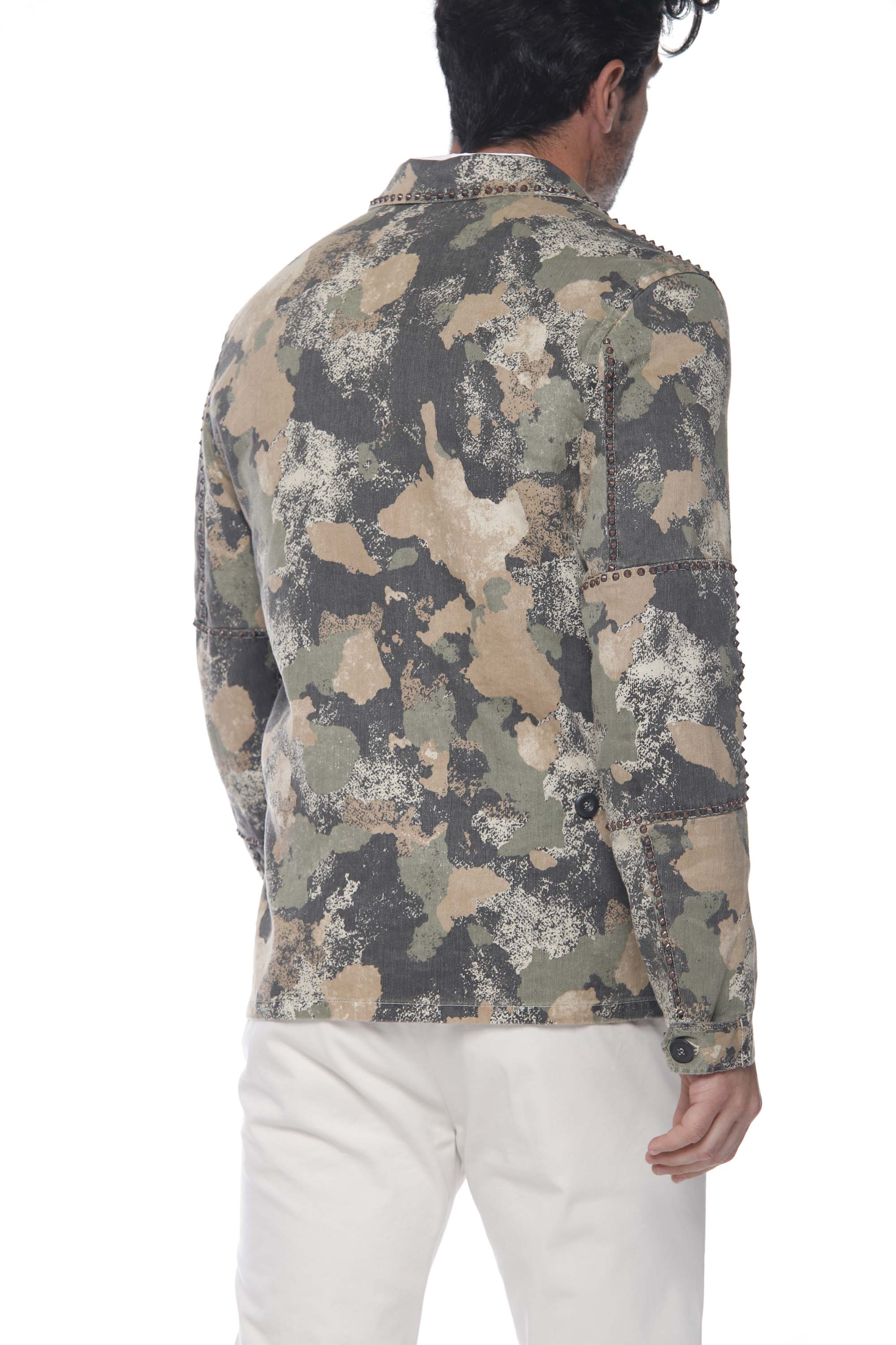 Flyshirt giacca camicia da uomo in lino e cotone stampa camouflage nuvola