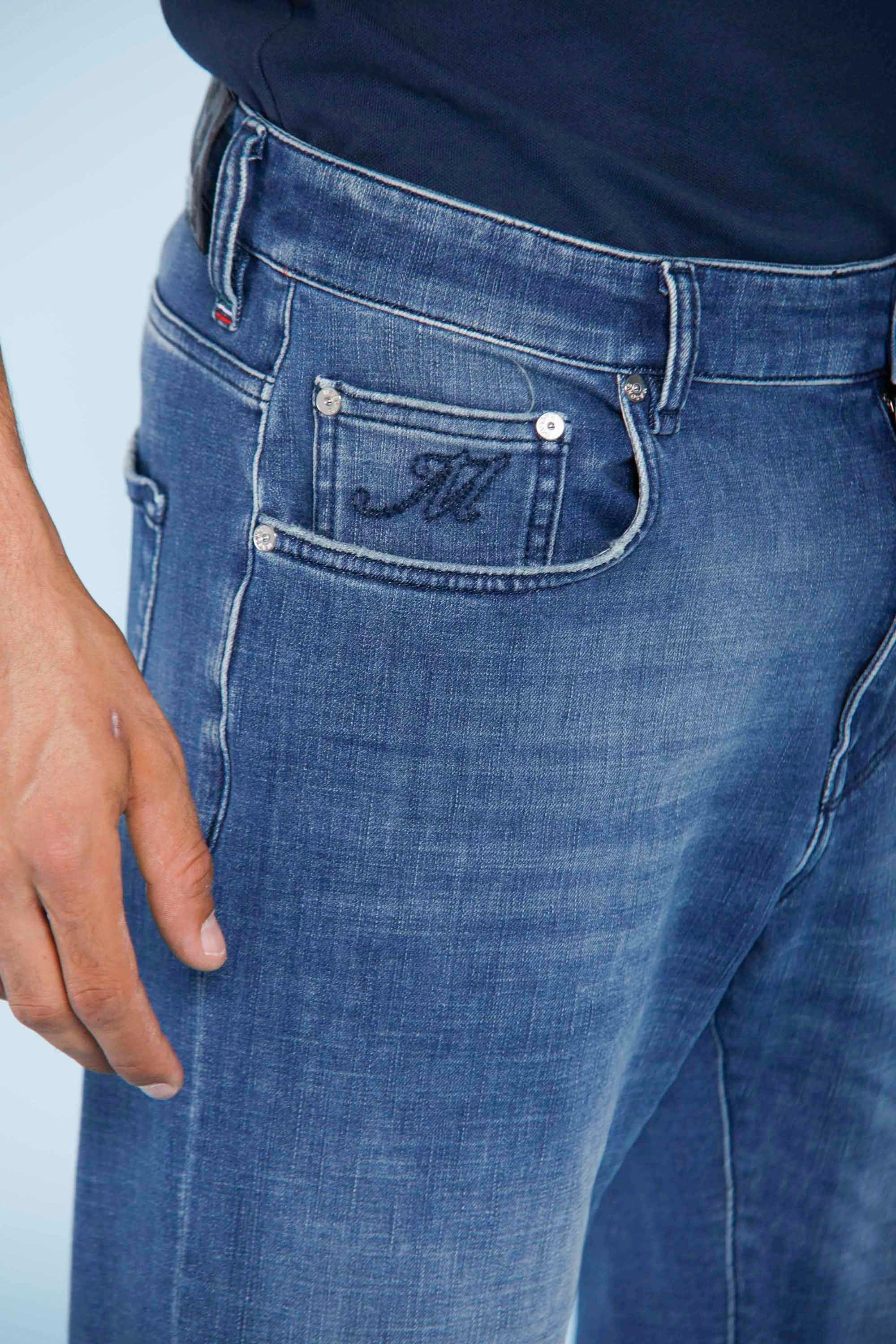 Forte 5 Tasche pantalone uomo denim blu in cotone stretch carrot fit - Mason's 