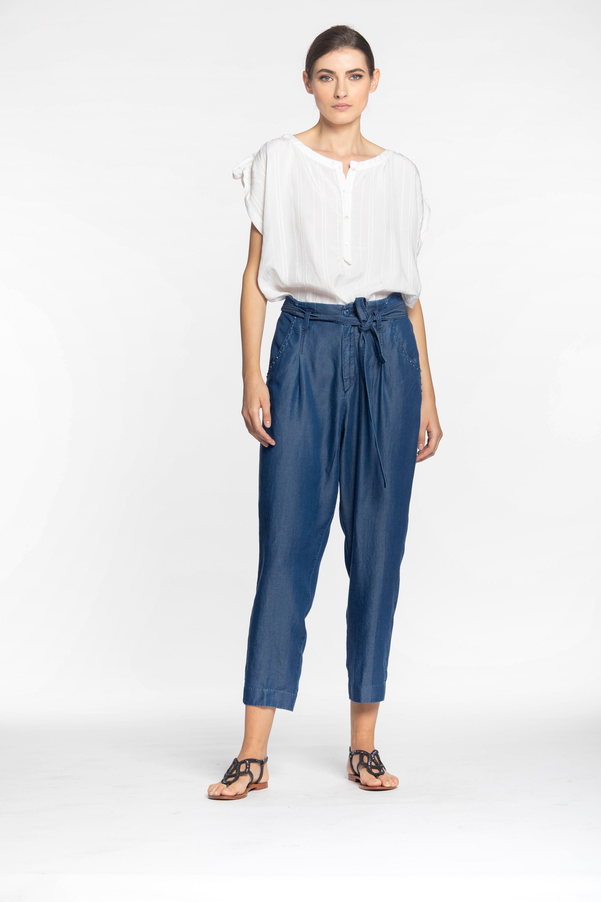 Slouchy Pantalone chino donna con cintura in tencel relaxed